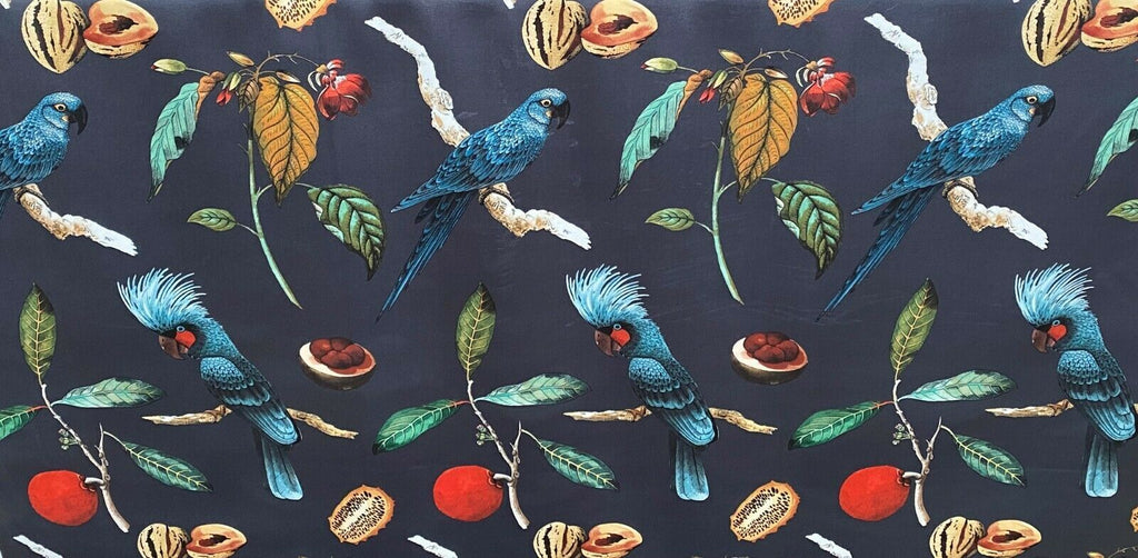 21 Metres Cockatoo Ink Blue Velvet Parrot Bird Fabric Curtain Upholstery Cushion