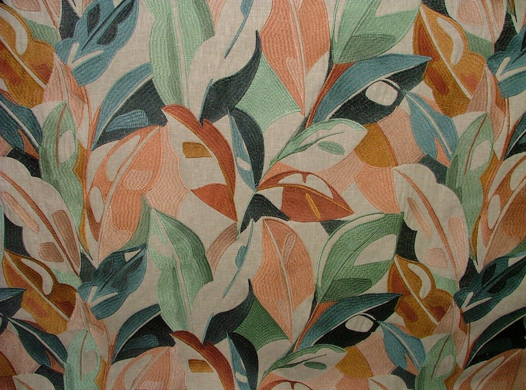 1.5 Metres Artisan Leaf Sea Green Embroidered Fabric Curtain Upholstery Cushion