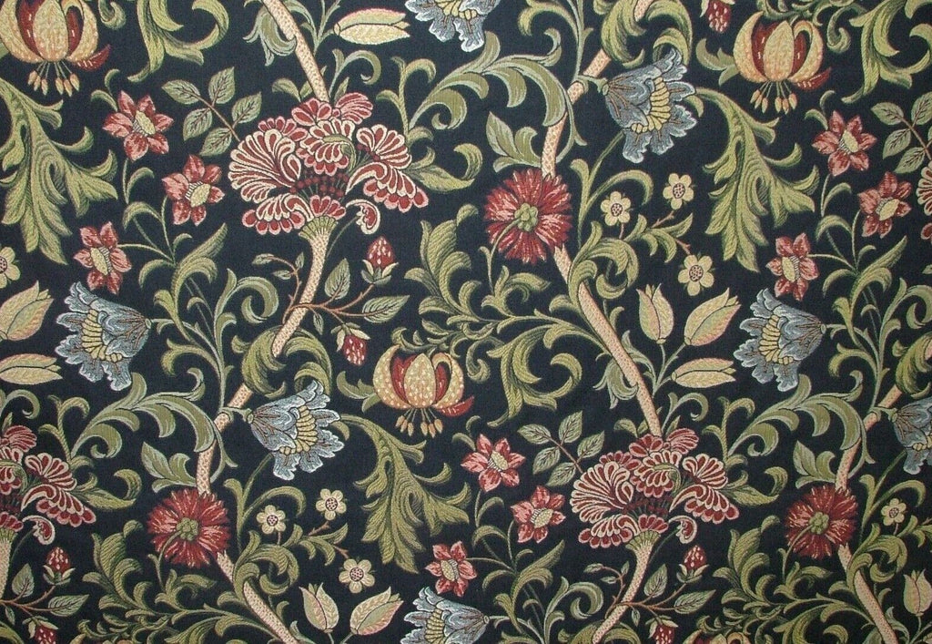 Sandringham Gardens Navy Woven Jacquard Curtain Upholstery Cushion Blind Fabric