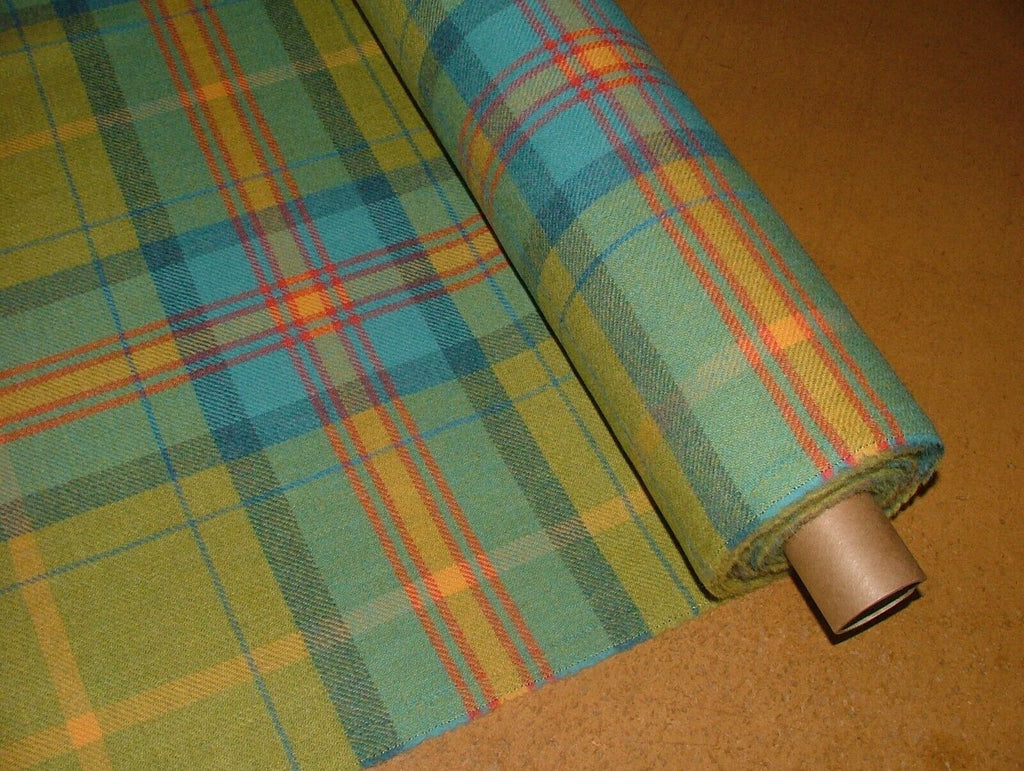 100% Shetland Wool Blue Pistachio Tartan Check Upholstery Curtain Cushion Fabric