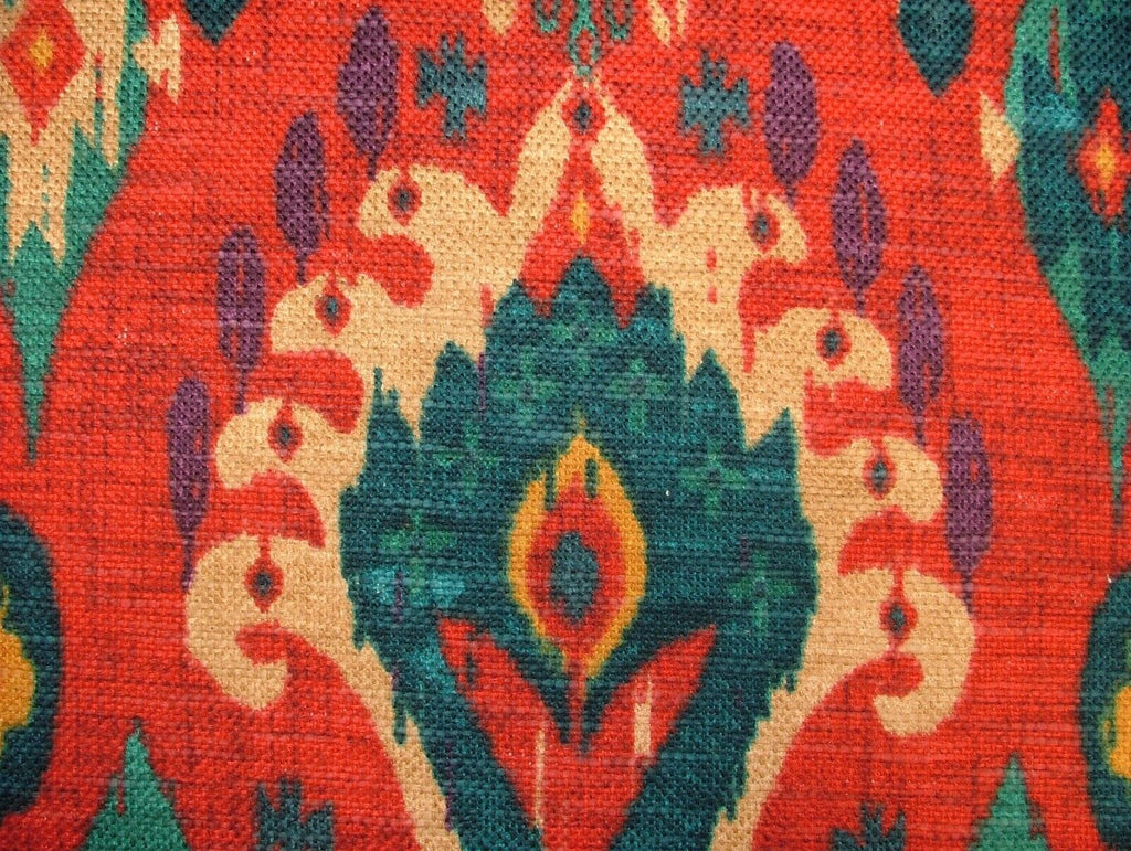 iLiv Boho Rouge Ikat Linen Blend Cotton Curtain Upholstery Cushion Fabric