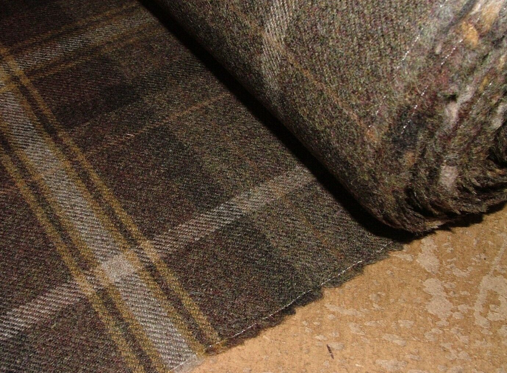 100% Shetland Wool Chestnut Brown Tartan Upholstery Curtain Cushion Fabric