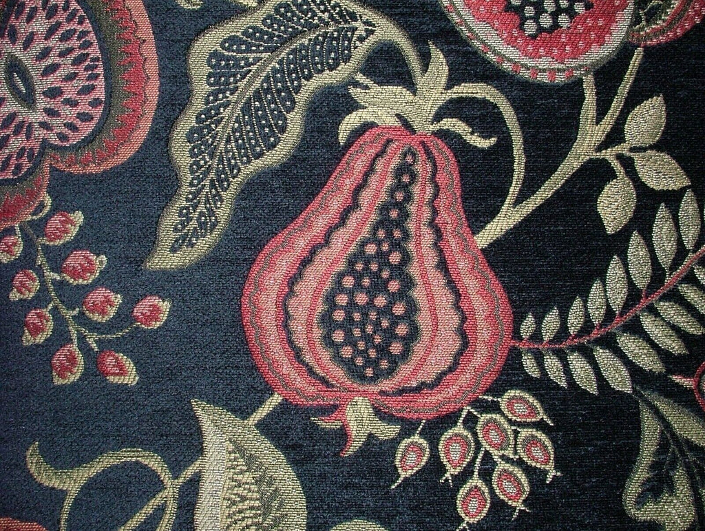 7 Metres Arts And Crafts Summer Fruits Blue Chenille Fabric Curtain Upholstery