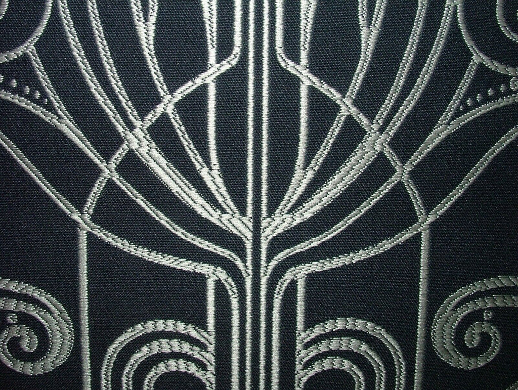 Waldorf Art Deco Navy Blue Silver Jacquard Curtain Upholstery Cushion Use Fabric