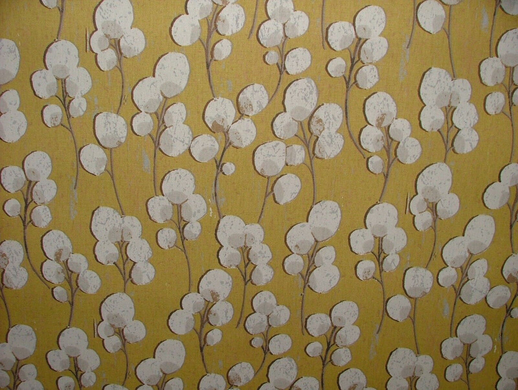 Scandi Eucalyptus Mustard 100% Cotton Curtain Upholstery Cushion Blind Fabric