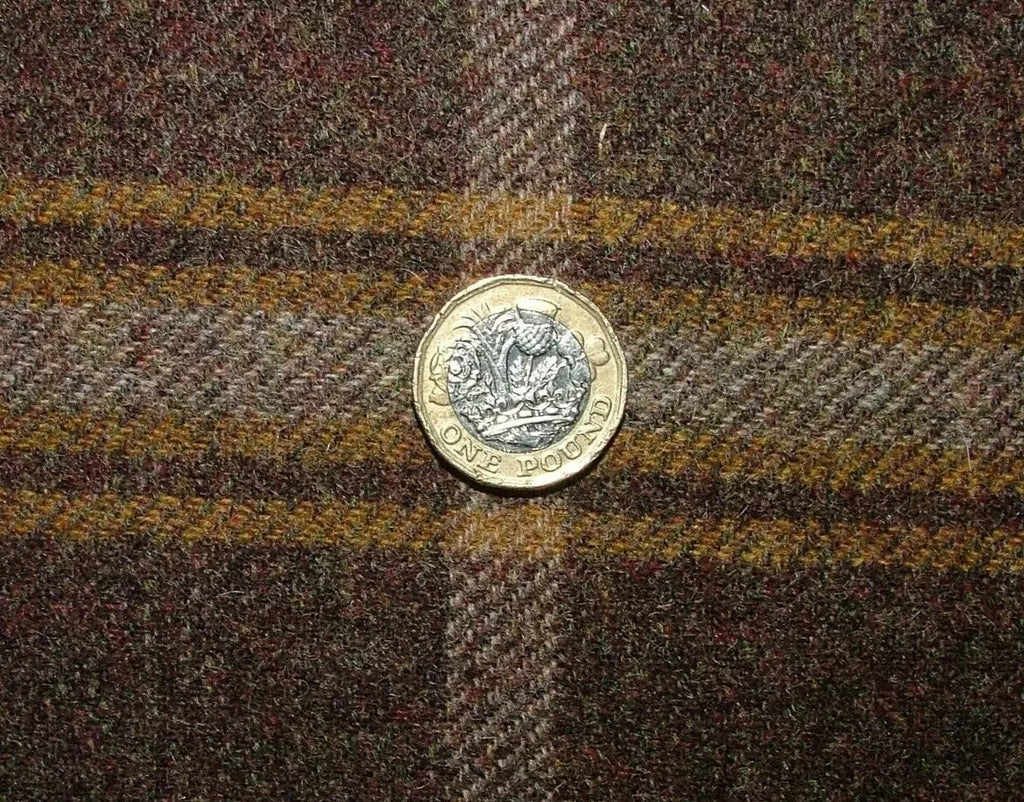 Shetland Wool Curtain Fabric Chestnut Brown Tartan Upholstery Cushion 2.5 Metres8