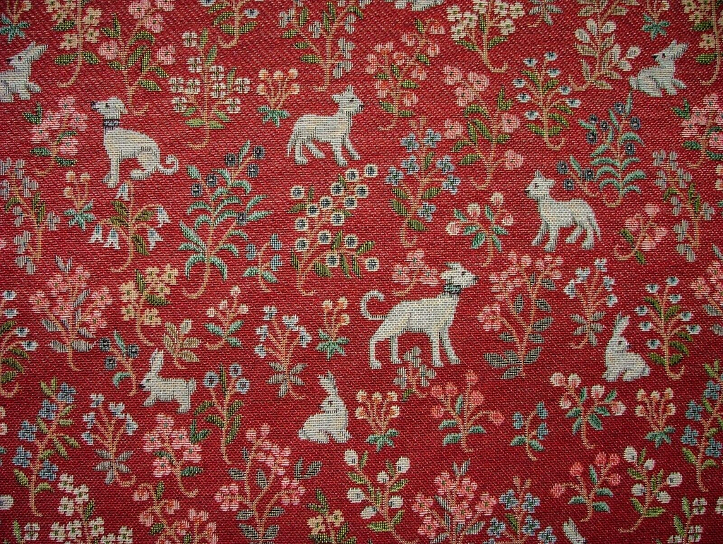 Jacobean Garden Animals Red Tapestry Fabric Curtain Upholstery Cushion Blind Use