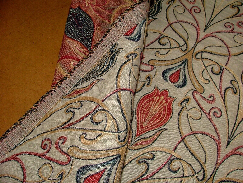 Art Nouveau Tulip Red And Blue Jacquard Curtain Upholstery Cushion Use Fabric