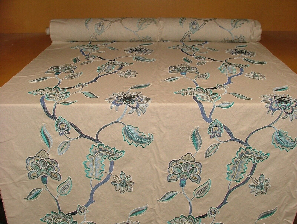 iLiv Lucia Indigo Linen Cotton Embroidered Fabric Curtain Upholstery Cushion