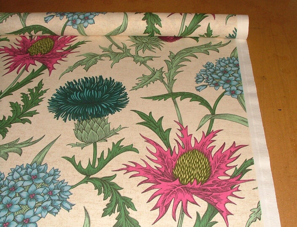 2.2 Metre iLiv Acanthium Thistle Carmine  Cotton Curtain Upholstery Fabric