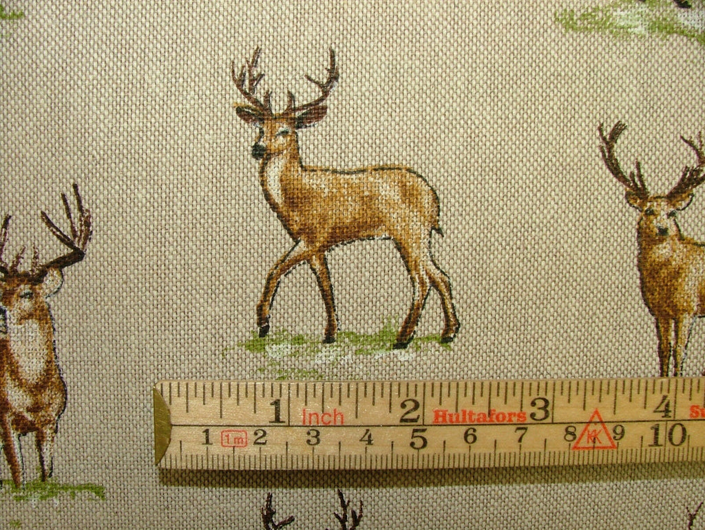 Mini Prints Stags Deer Country Side Animals Linen Look Fabric Curtain Upholstery