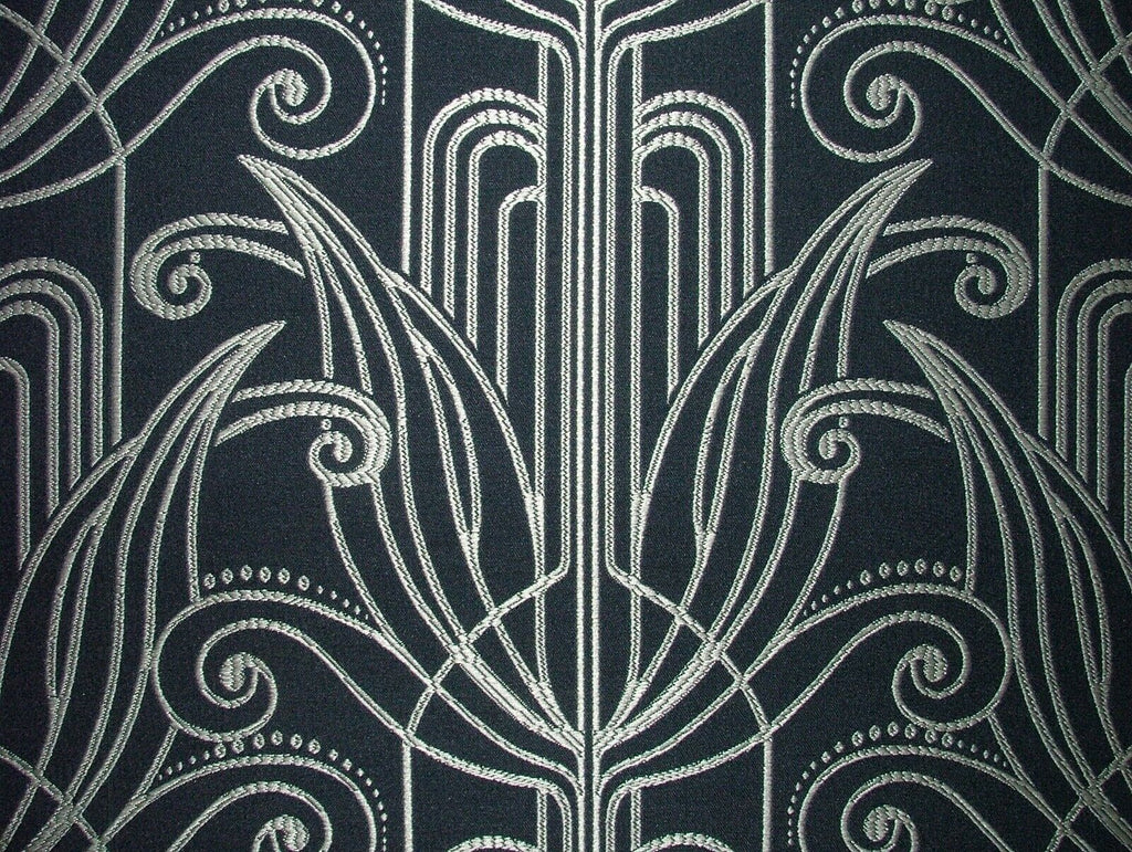 Waldorf Art Deco Navy Blue Silver Jacquard Curtain Upholstery Cushion Use Fabric