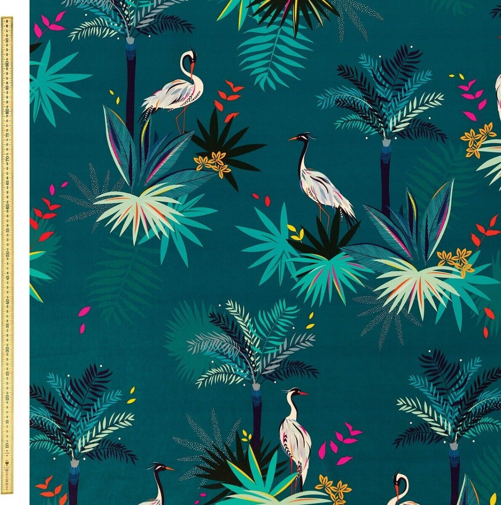 7.5 Metre Sara Miller Heron Teal Tropical Plush Velvet Fabric Curtain Upholstery