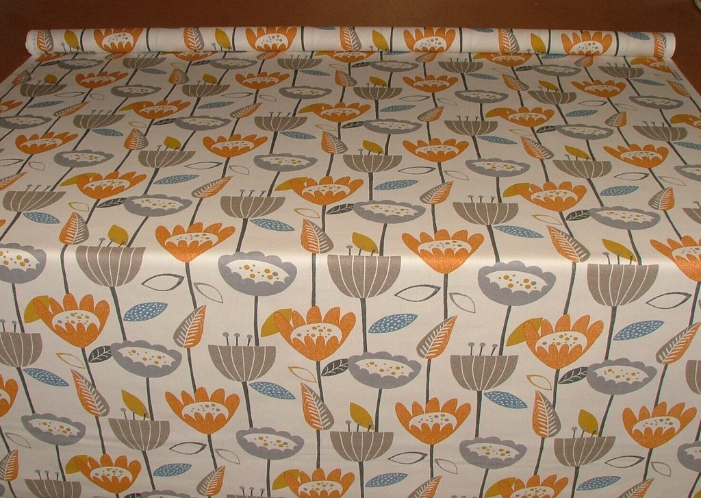 2.7 Metres iLiv Flower Power Tangerine Cotton Fabric Cushion Curtain Upholstery