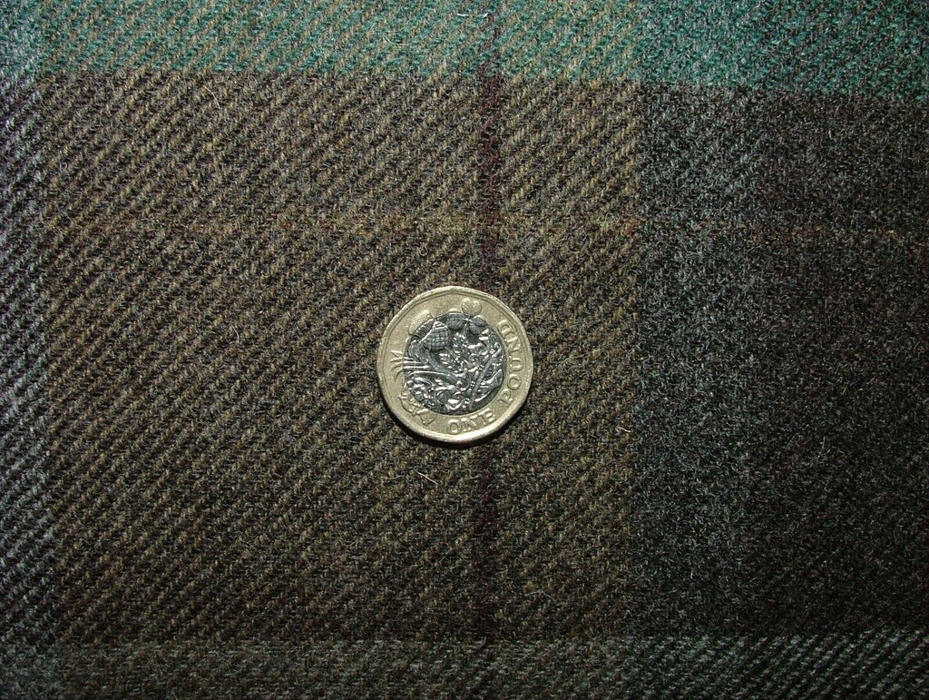 100% Shetland Wool Brown Teal Blue Tartan Upholstery Curtain Cushion Fabric