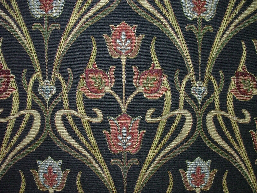 Art Nouveau Pugin Navy Woven Jacquard Curtain Upholstery Cushion Blind Fabric