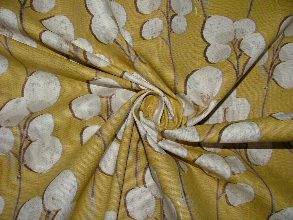 Scandi Eucalyptus Mustard 100% Cotton Curtain Upholstery Cushion Blind Fabric