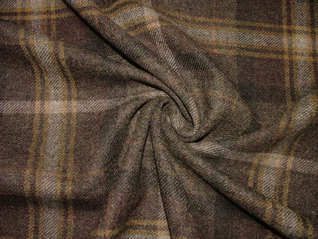 100% Shetland Wool Chestnut Brown Tartan Upholstery Curtain Cushion Fabric