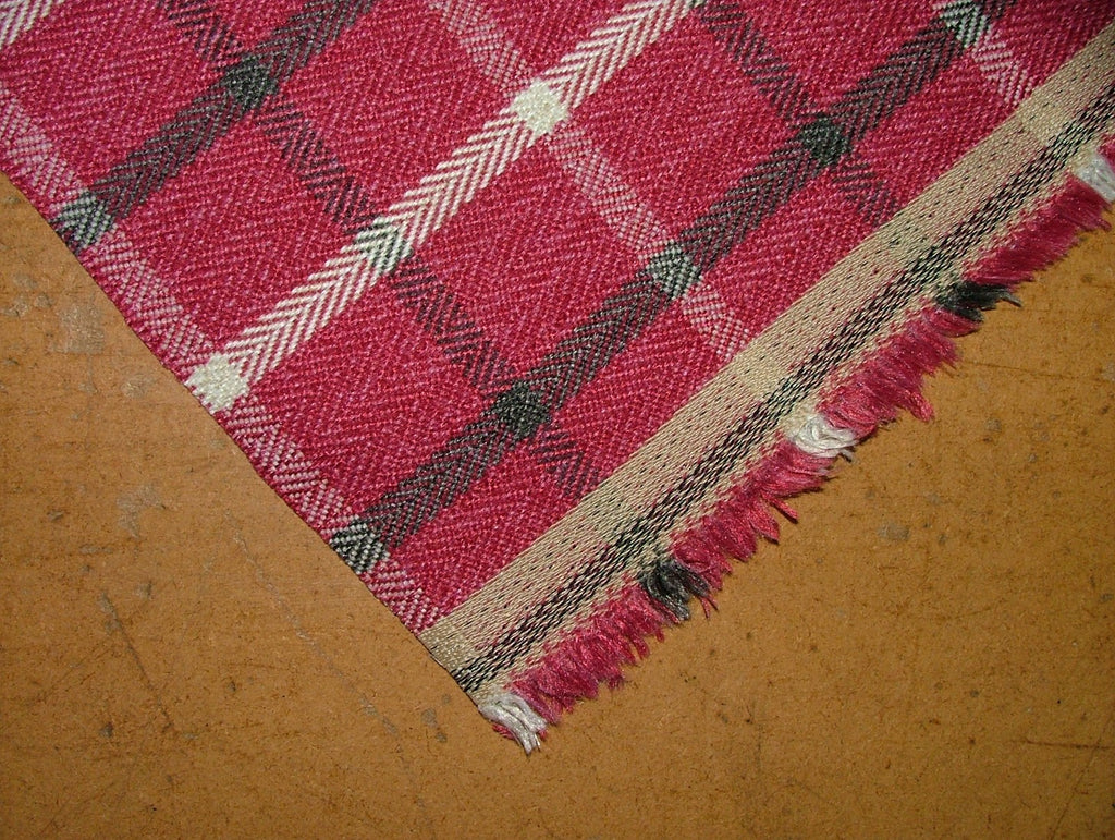 Herringbone Tartan Upholstery Fabric RASPBERRY Curtain Cushion Use 7 Metre Roll4