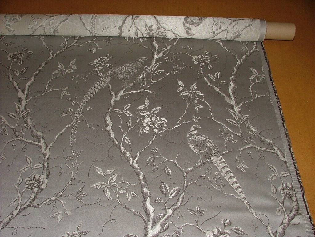 22 Metres Pheasant Bird Silver Jacquard Curtain Upholstery Cushion Fabric