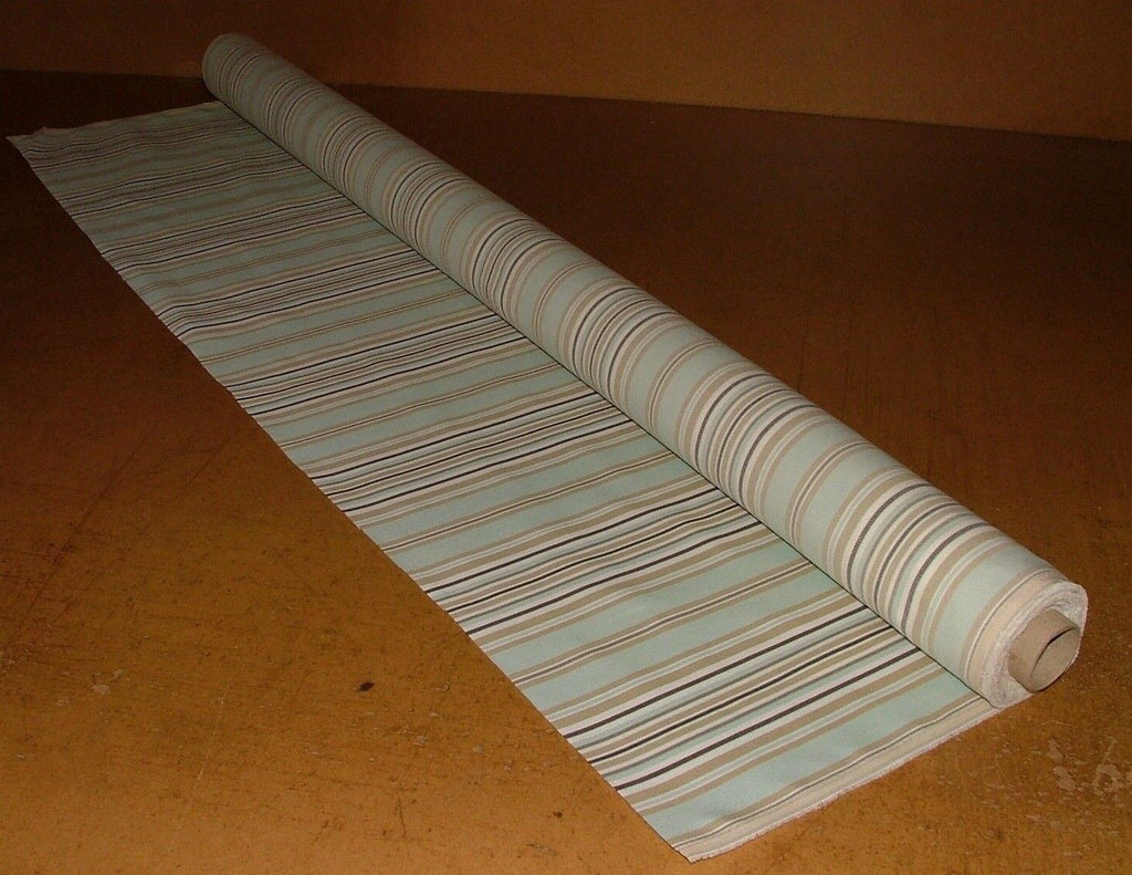 7.8 Metre Nautical Stripe Duckegg Woven Cotton Fabric Upholstery Cushion Curtain