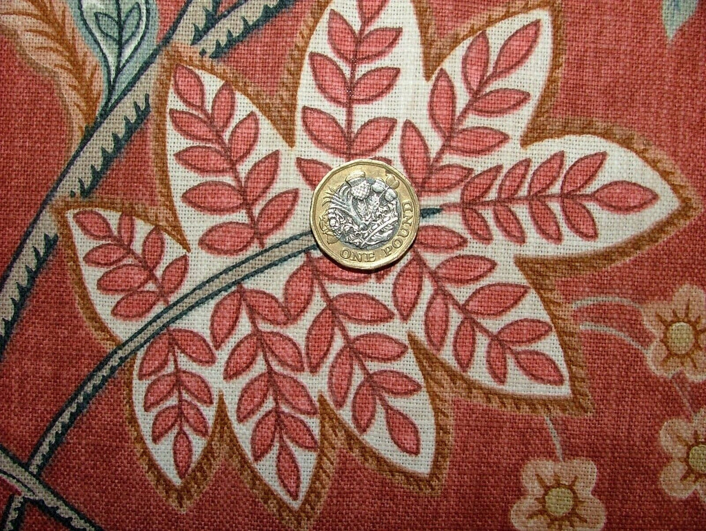 Chanterelle Auburn Ornate Bird Floral Cotton Curtain Upholstery Cushion Fabric