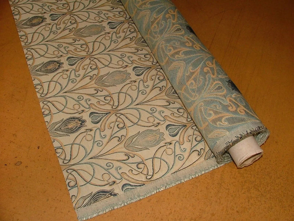1 Metre Art Nouveau Tulip Navy Blue Jacquard Curtain Upholstery Cushion Fabric9