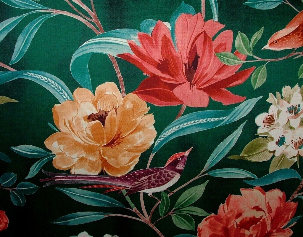 Shangri La Jade Floral Exotic Bird Velvet Fabric Curtain Upholstery Cushion