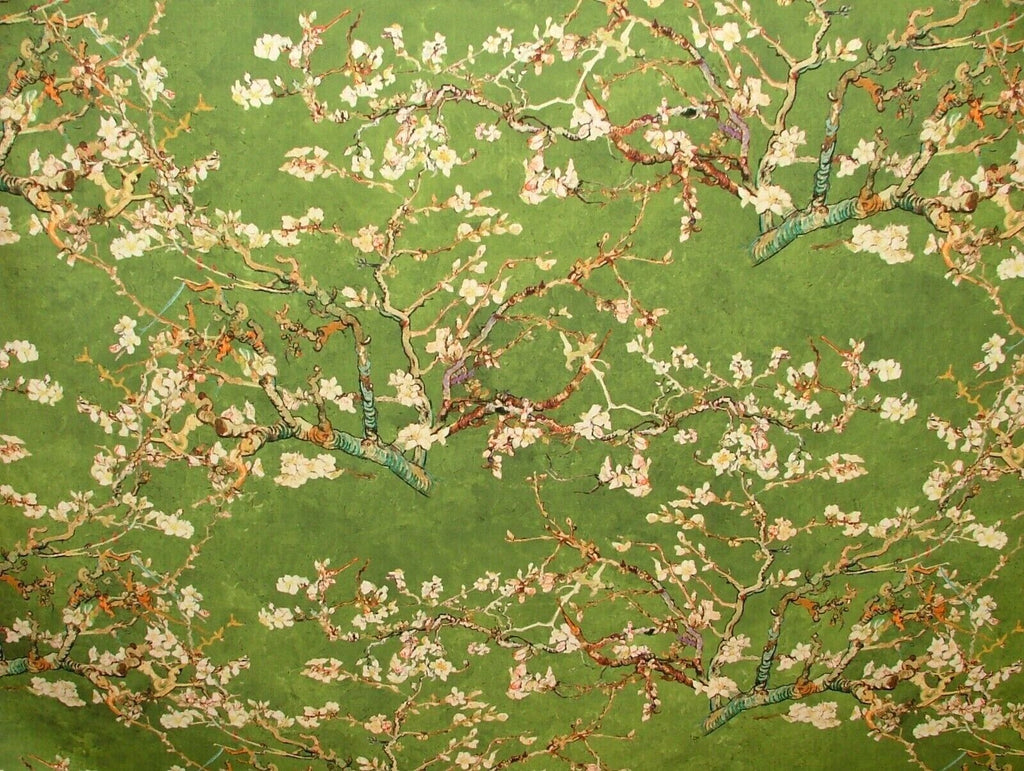 Japanese Cherry Blossom Tree Green Velvet Fabric Curtain Upholstery Cushion Use