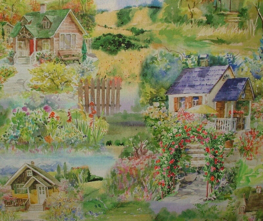 Idyllic Cottage Garden Cotton Curtain Upholstery Cushion Blind Tablecloth Fabric