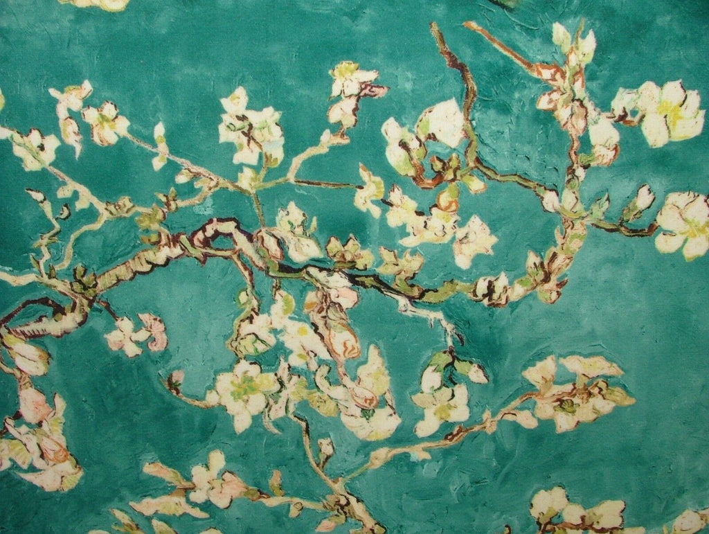 Japanese Cherry Blossom Tree Teal Velvet Fabric Curtain Upholstery Cushion Use