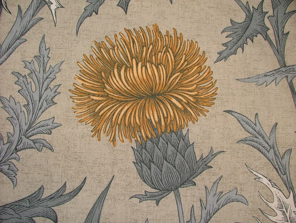 Scottish Thistle Ochre Cotton Curtain Upholstery Cushion Roman Blind Fabric