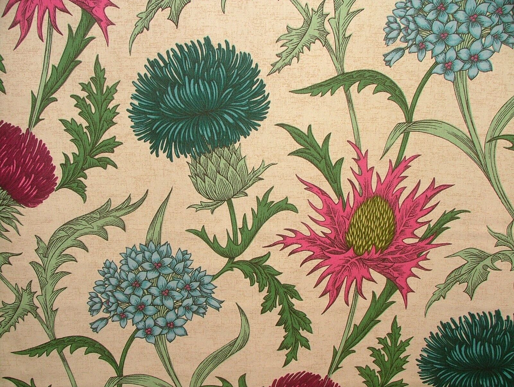 2.2 Metre iLiv Acanthium Thistle Carmine  Cotton Curtain Upholstery Fabric