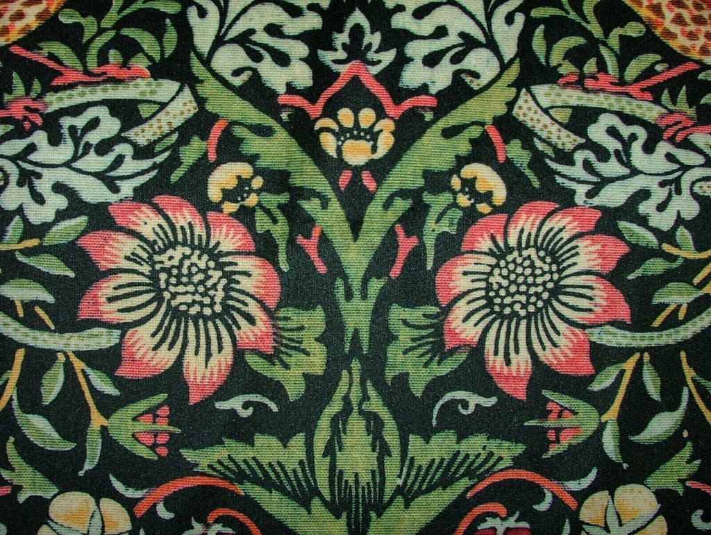 William Morris Strawberry Thief Black Velvet Fabric Curtain Upholstery Cushion