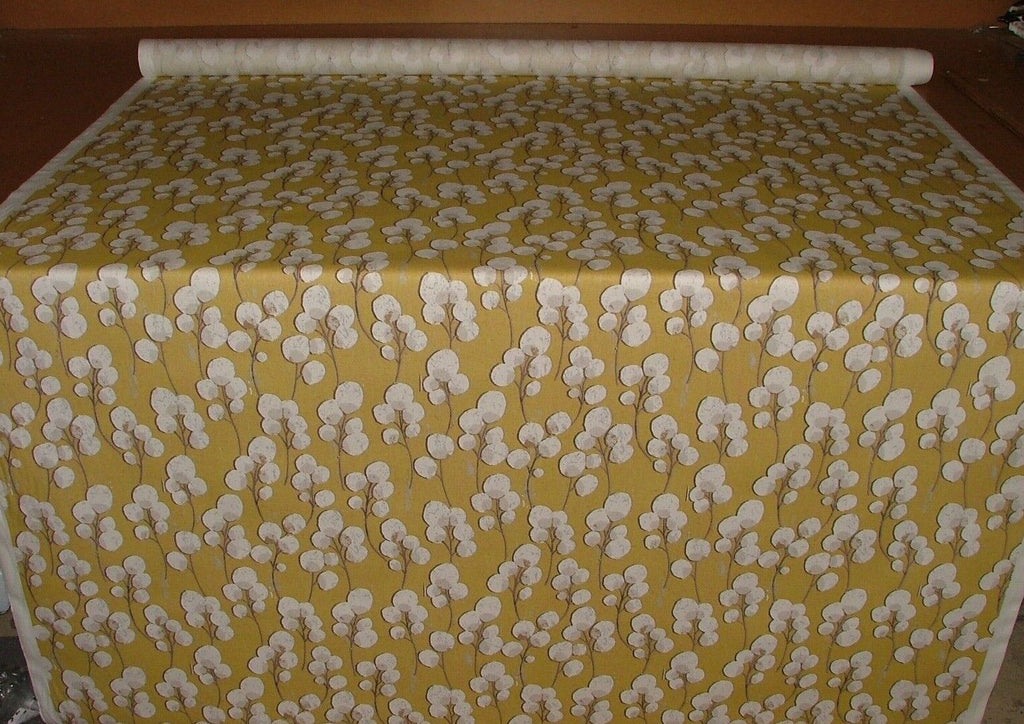 Scandi Eucalyptus Mustard 100% Cotton Curtain Upholstery Cushion Blind Fabric