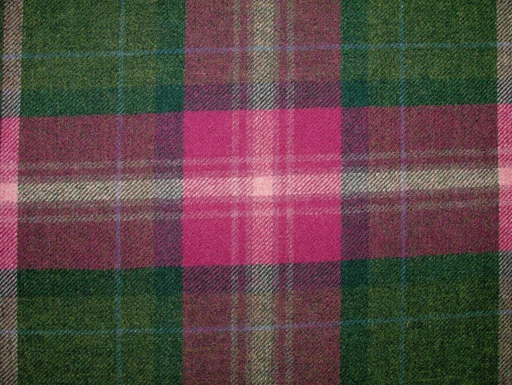 100% Shetland Wool Pink  & Spruce Tartan Check Upholstery Curtain Cushion Fabric