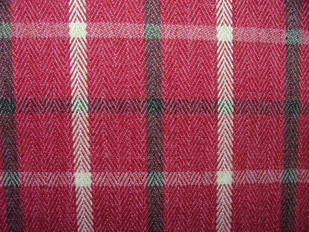 Herringbone Tartan Upholstery Fabric RASPBERRY Curtain Cushion Use 7 Metre Roll0