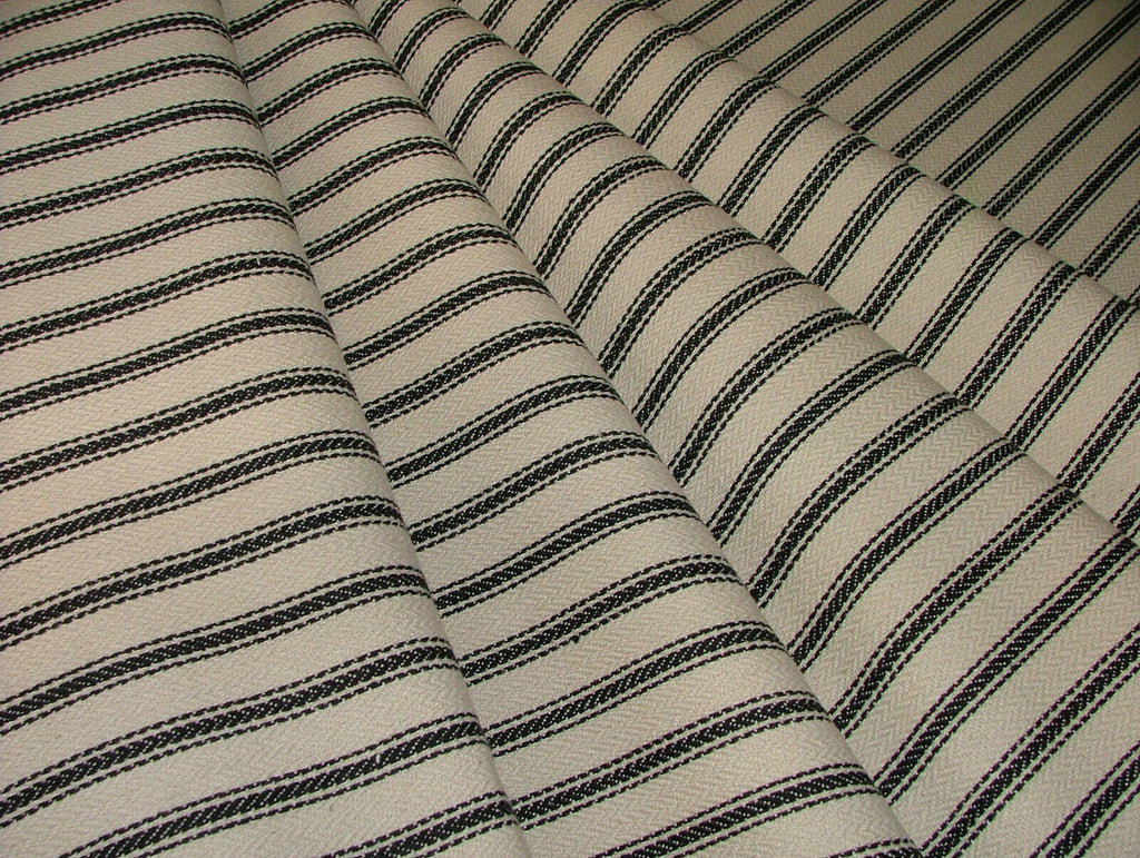 Harrogate Herringbone Black Natural Cotton Ticking Curtain Upholstery Fabric