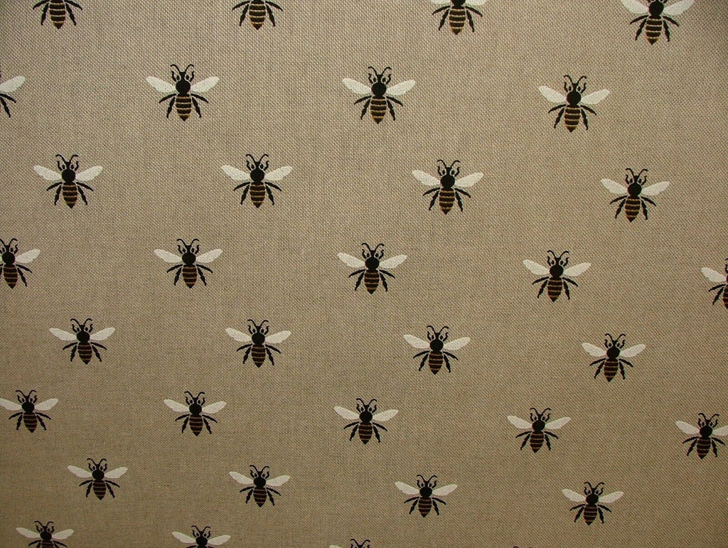 1.4m Honey Bees Linen Look Fabric Curtain Upholstery Cushions Roman Blind Craft7