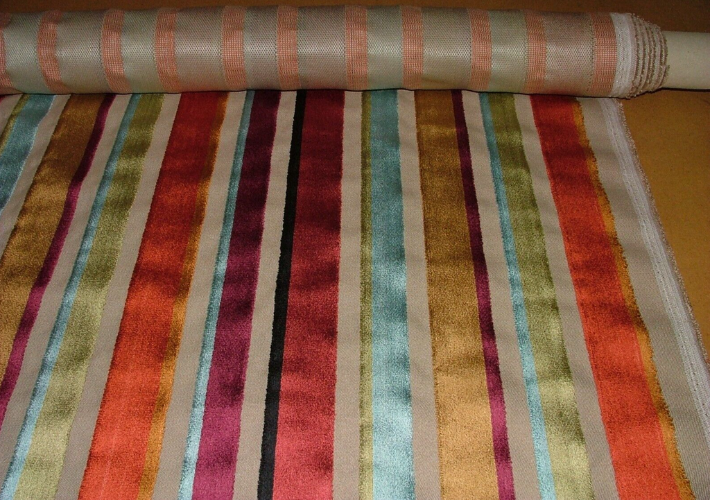 3 Metres Festival Auburn Thick Plush Stripe Velvet Fabric Upholstery Cushion Use