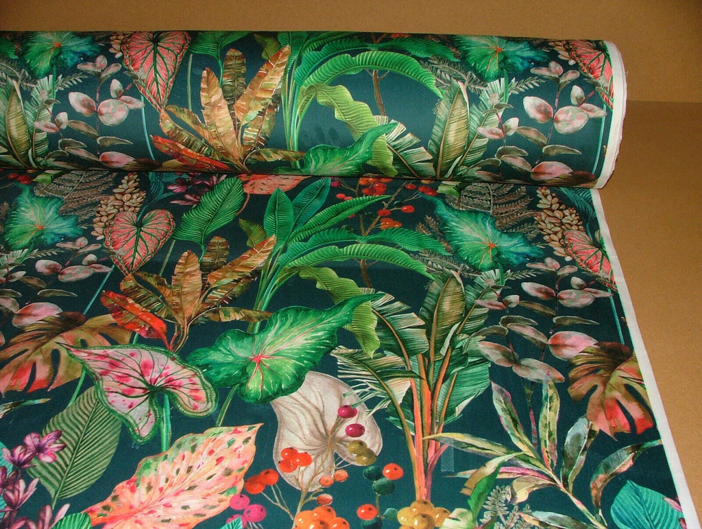 Tropical Palms And Plants Botanical Velvet Fabric Curtain Upholstery Cushion