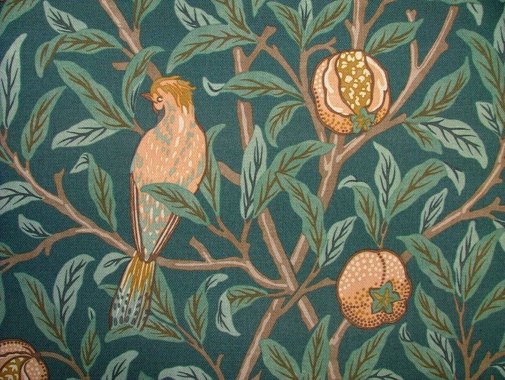 William Morris Bird & Pomegranate Teal Cotton Curtain Upholstery Cushion Fabric