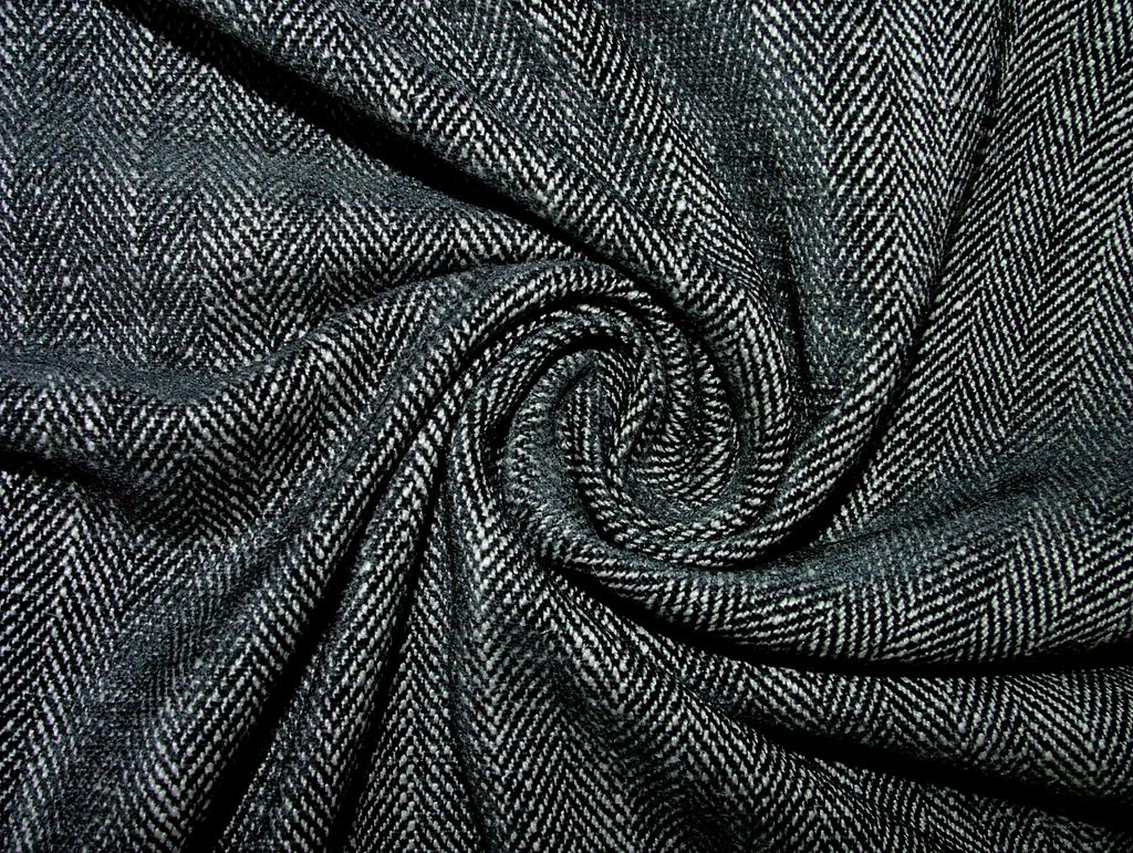 22 Metres Herringbone Black Linen Blend Curtain Upholstery Fabric RRP £616.00