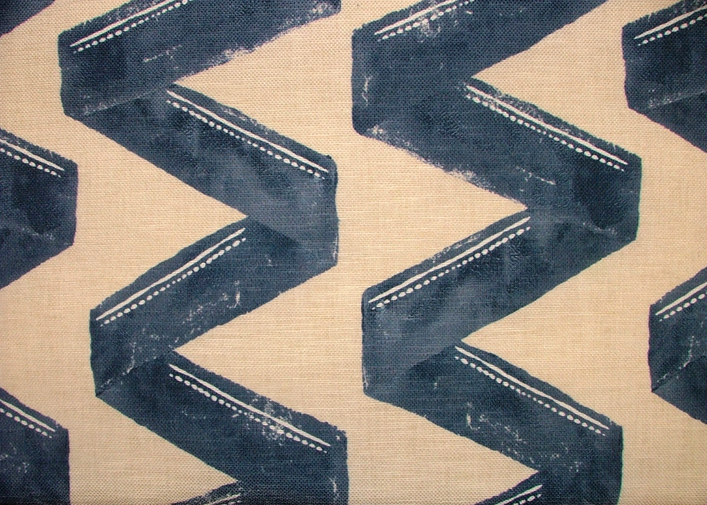 2.1 Mètres Zigana Marine Mélange Lin Zigzag Tissu Rideau Tapisserie Coussin0