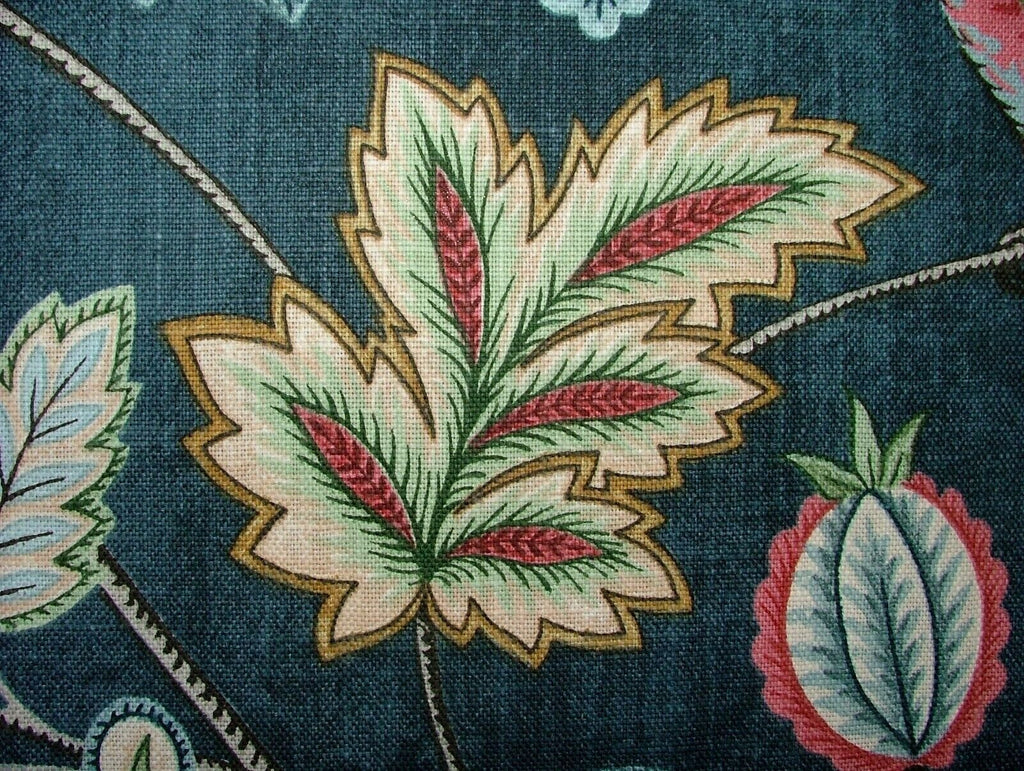 Chanterelle Navy Ornate Bird Floral Cotton Curtain Upholstery Cushion Fabric