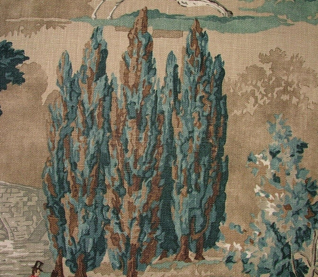 Sanderson Tally Ho Teal Ruby Hunting Horse Linen Fabric Curtain Upholstery Use