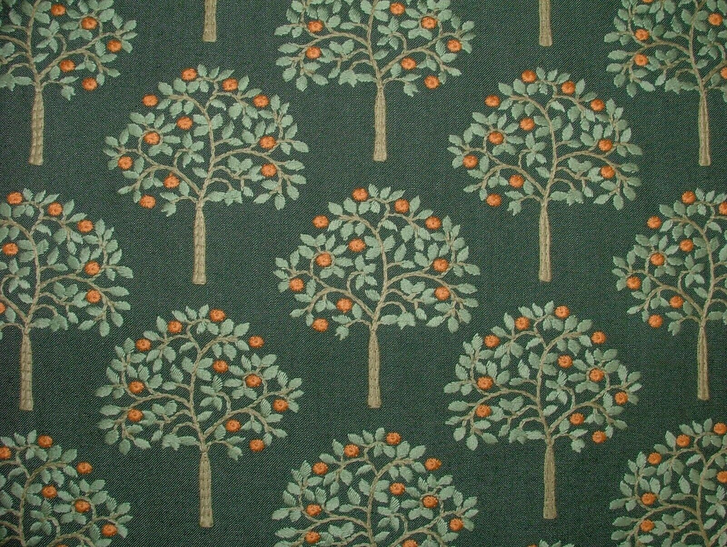 Orange Grove Pine Green Embroidered Fabric Curtain Upholstery Cushion Multi Use