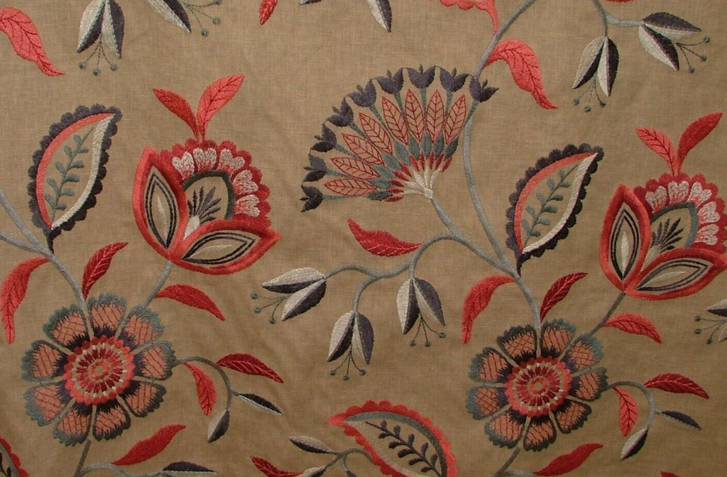 4 Metres iLiv Ophelia Cranberry Embroidered Fabric Curtain Upholstery Cushion