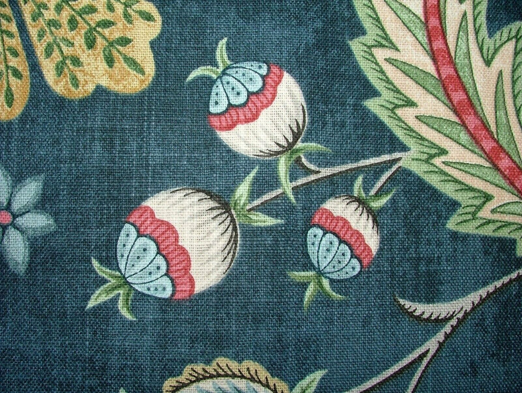 Chanterelle Navy Ornate Bird Floral Cotton Curtain Upholstery Cushion Fabric