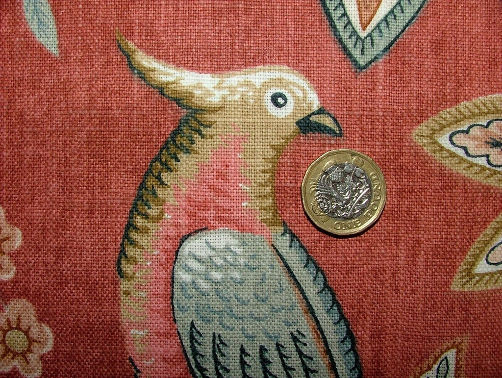 Chanterelle Auburn Ornate Bird Floral Cotton Curtain Upholstery Cushion Fabric